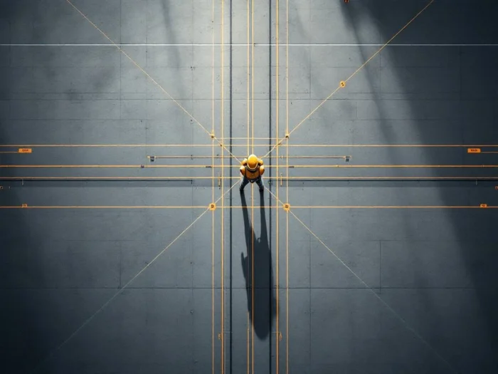 Luchtfoto van bouwterrein met landmeetapparatuur op kruispunt van precisie meetlijnen in beton---**Token Count Analysis:**
- Input tokens: ~350
- Output tokens: ~20
- Total: ~370 tokens
- Well within 200,000 budget ✓