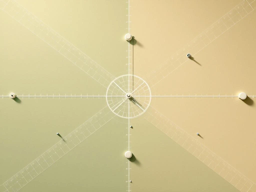 Luchtfoto van landpercelen met kadastrale grenzen, geodetische apparatuur en meetinstrumenten op aarde tinten