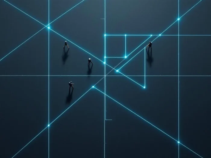 Luchtfoto van landmeetkundig perceel met geometrische grenzen, meetapparatuur en kadastrale lijnen in blauw en grijs317
200000