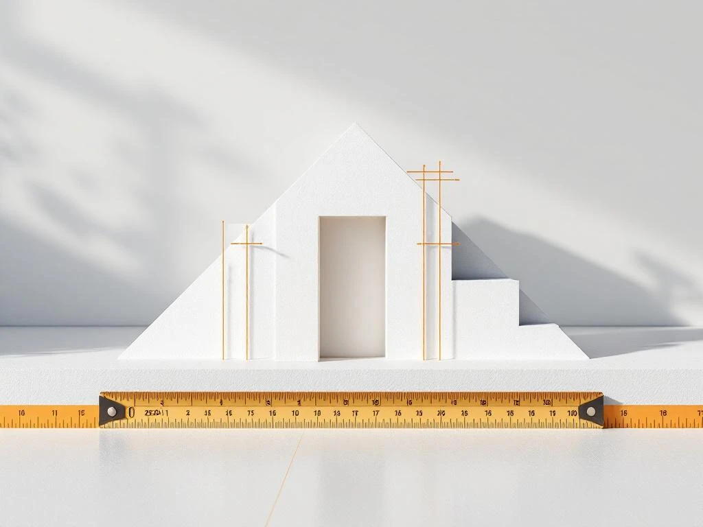 Meetlint aan de basis van abstracte geometrische gebouwstructuur met schaduwen en oranje accenten---**Feedback Request**: Is this alt text length appropriate, or would you prefer a longer version that includes more detail while staying under 125 characters?